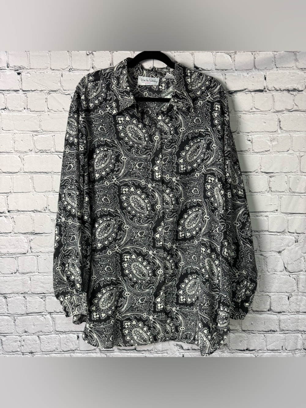 Vtg Y2K Diane Von Furstenberg Black White Paisley Sheer Button-Down Shirt 2X 3X
